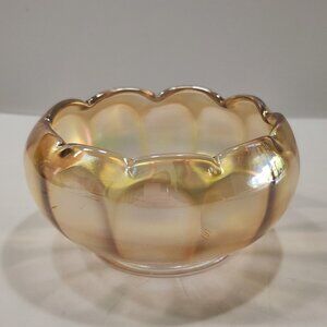Carnival Glass Iridescent Marigold Color Bowl With Ruffled Edges